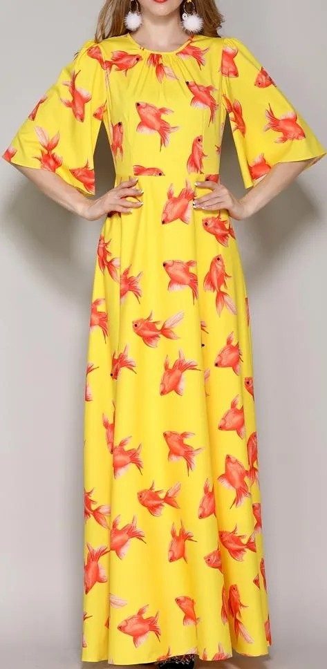 Fish Print Maxi Dress