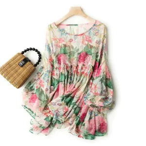 Floral chiffon shirt women's Korean fashion