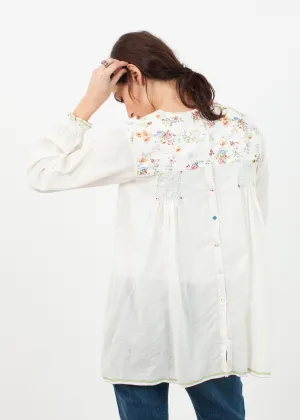 Floral Front Peasant Blouse in White Floral Front Peasant Blouse in White