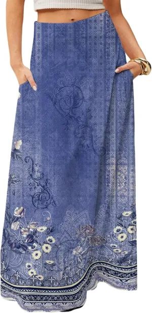 Floral Maxi Skirts for Women Trendy Summer Casual Flowy High Waisted Plus Size Long Boho Work Skirt with Pockets Floral Maxi Skirts for Women Trendy Summer Casual Flowy High Waisted Plus Size Long Boho Work Skirt with Pockets