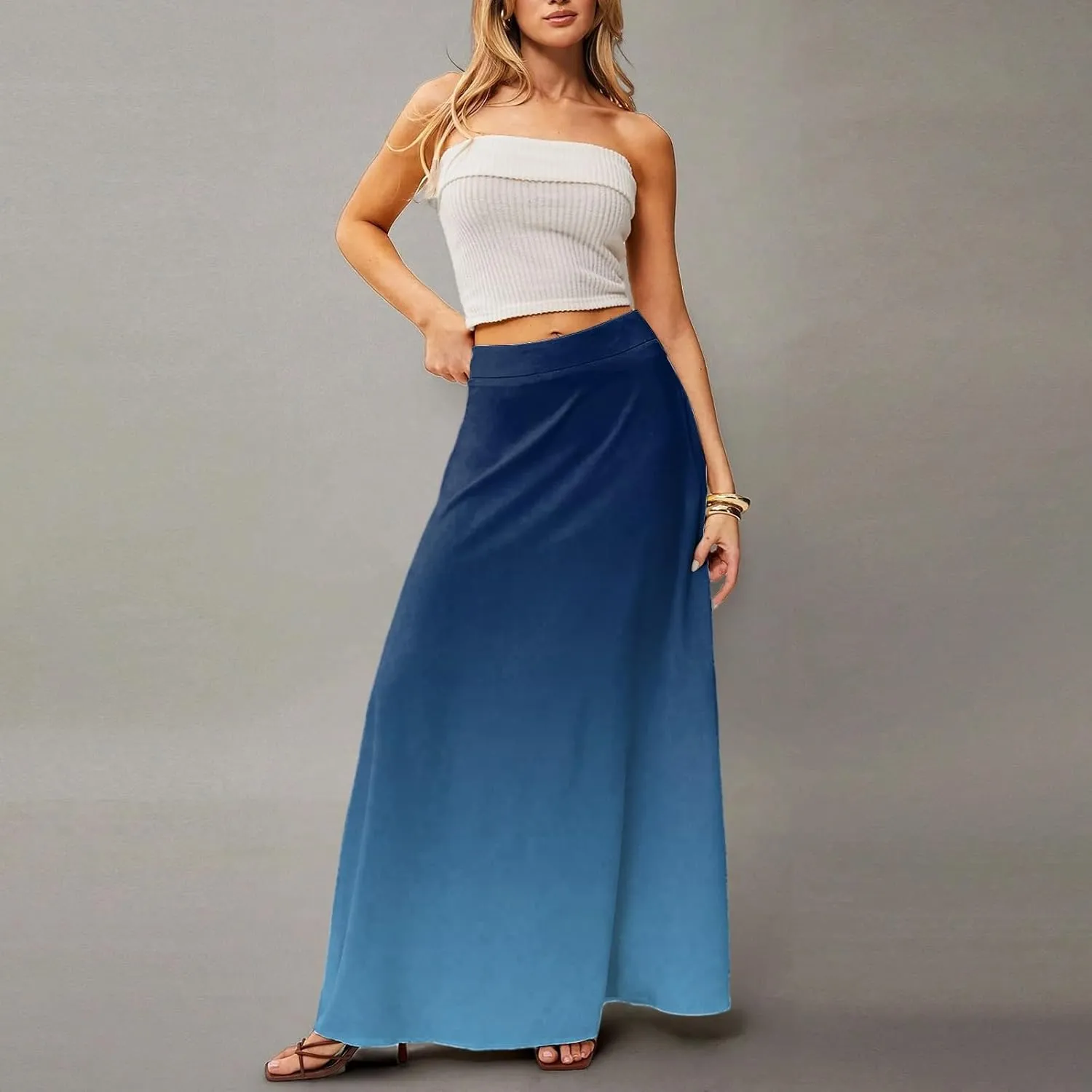 Floral Maxi Skirts for Women Trendy Summer Casual Flowy High Waisted Plus Size Long Boho Work Skirt with Pockets