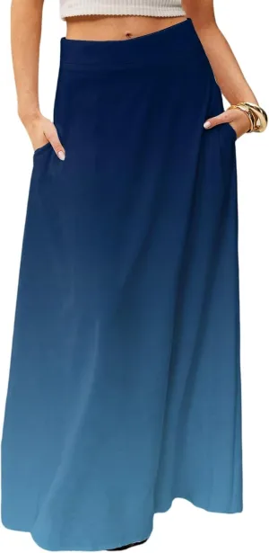 Floral Maxi Skirts for Women Trendy Summer Casual Flowy High Waisted Plus Size Long Boho Work Skirt with Pockets