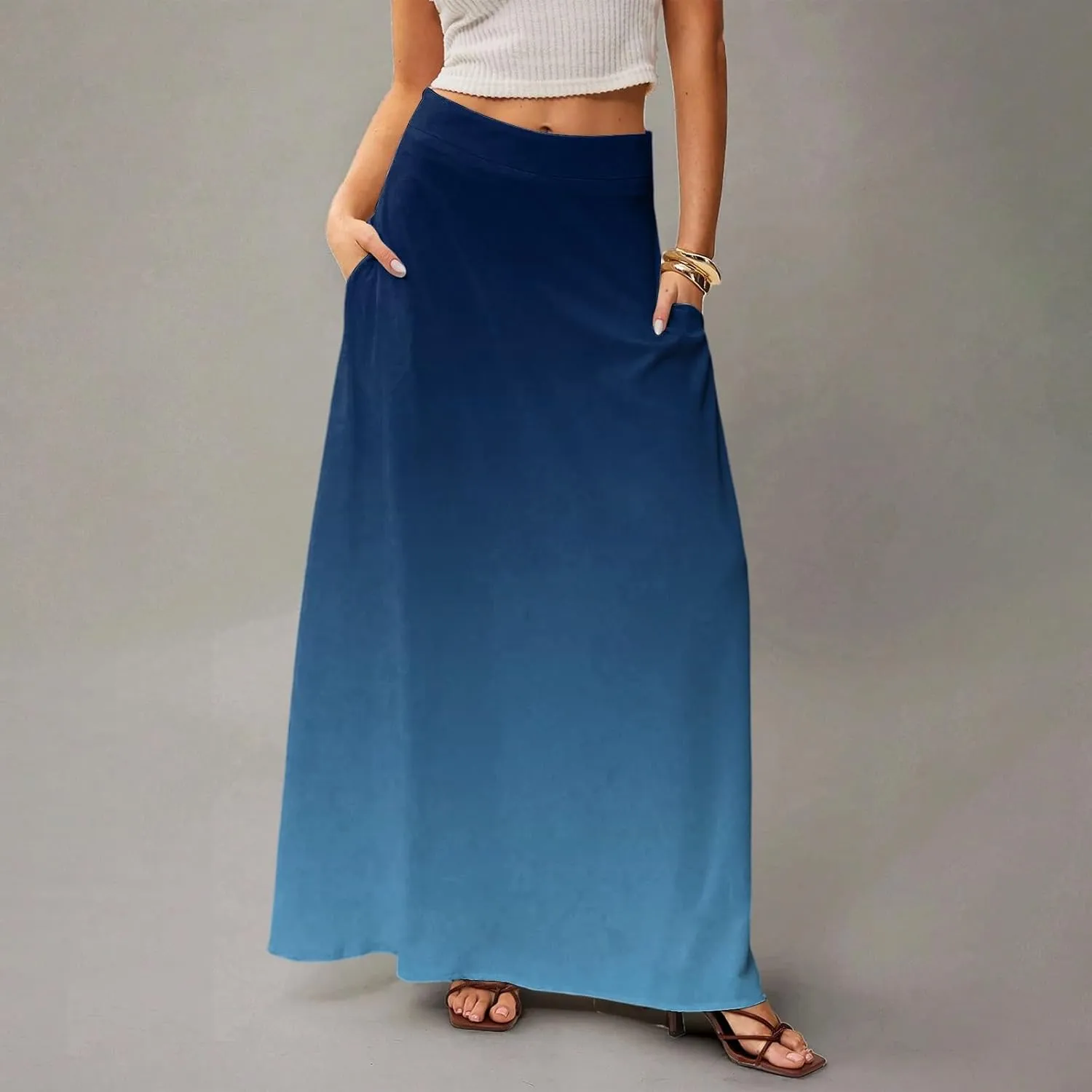 Floral Maxi Skirts for Women Trendy Summer Casual Flowy High Waisted Plus Size Long Boho Work Skirt with Pockets