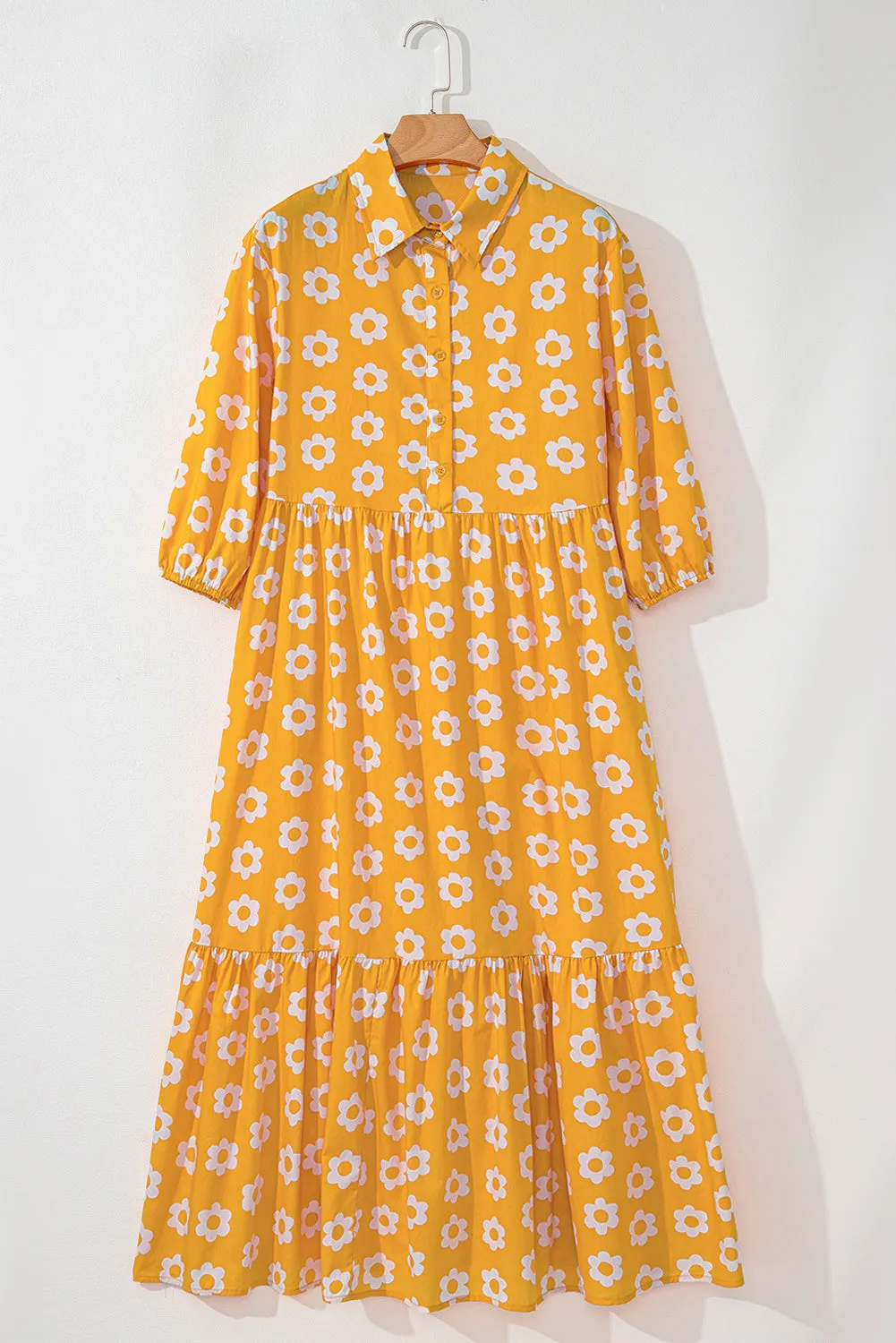 Flower Print Bracelet Sleeve Maxi Dress