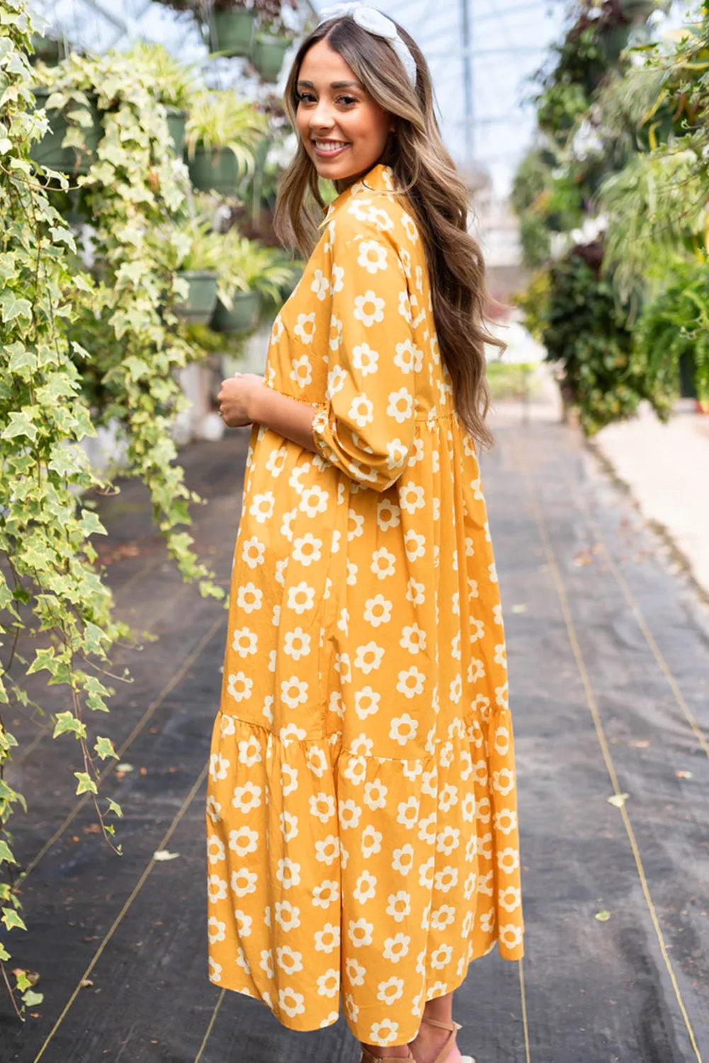 Flower Print Bracelet Sleeve Maxi Dress