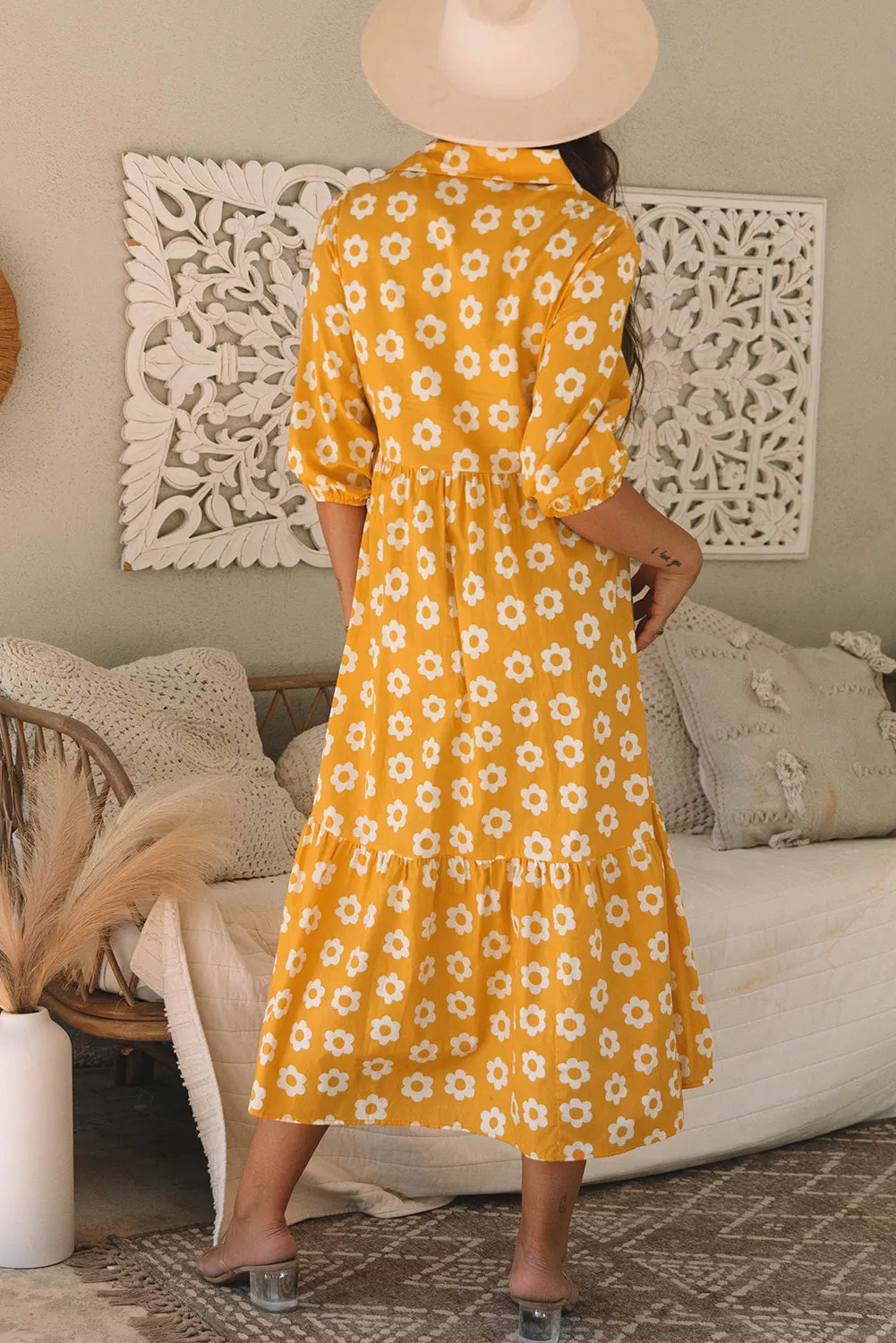 Flower Print Bracelet Sleeve Maxi Dress