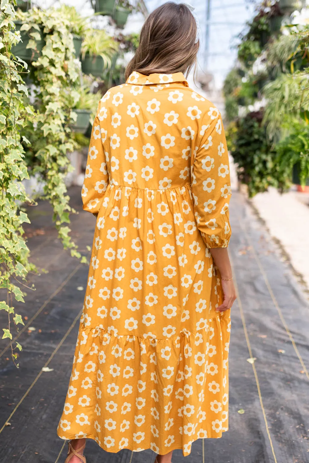 Flower Print Bracelet Sleeve Maxi Dress