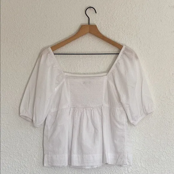 Free Assembly 100% cotton white peasant puff sleeve baby doll blouse