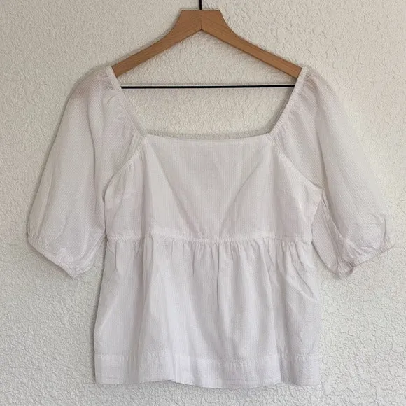 Free Assembly 100% cotton white peasant puff sleeve baby doll blouse