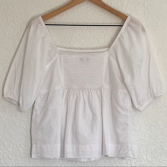 Free Assembly 100% cotton white peasant puff sleeve baby doll blouse