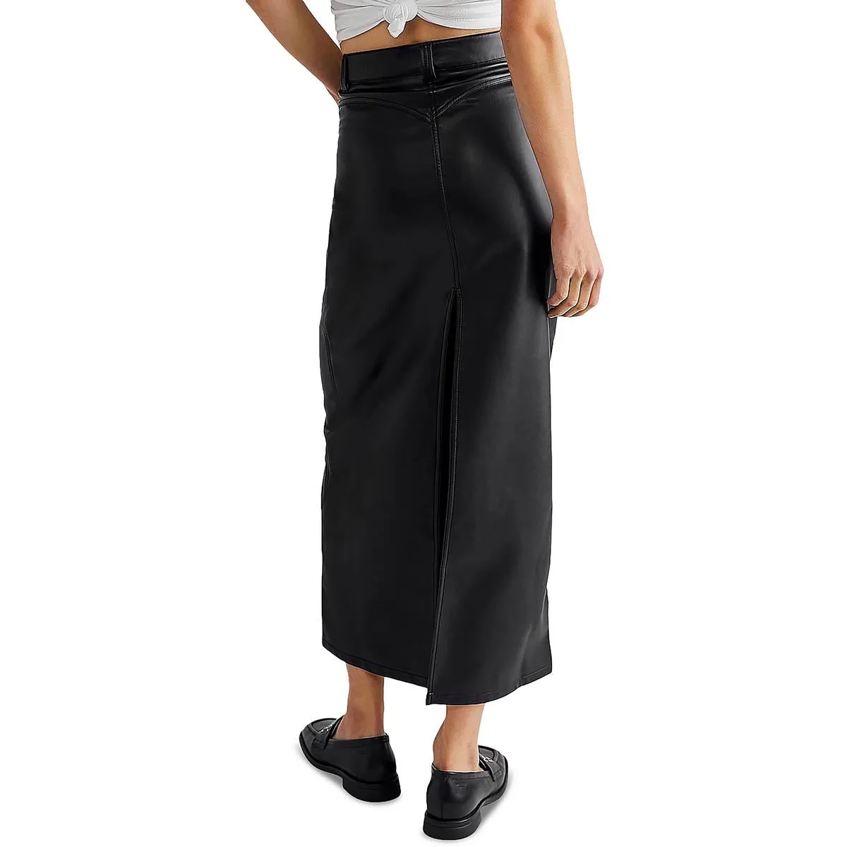 Free People Womens City Slicker Faux Leather Long Maxi Skirt