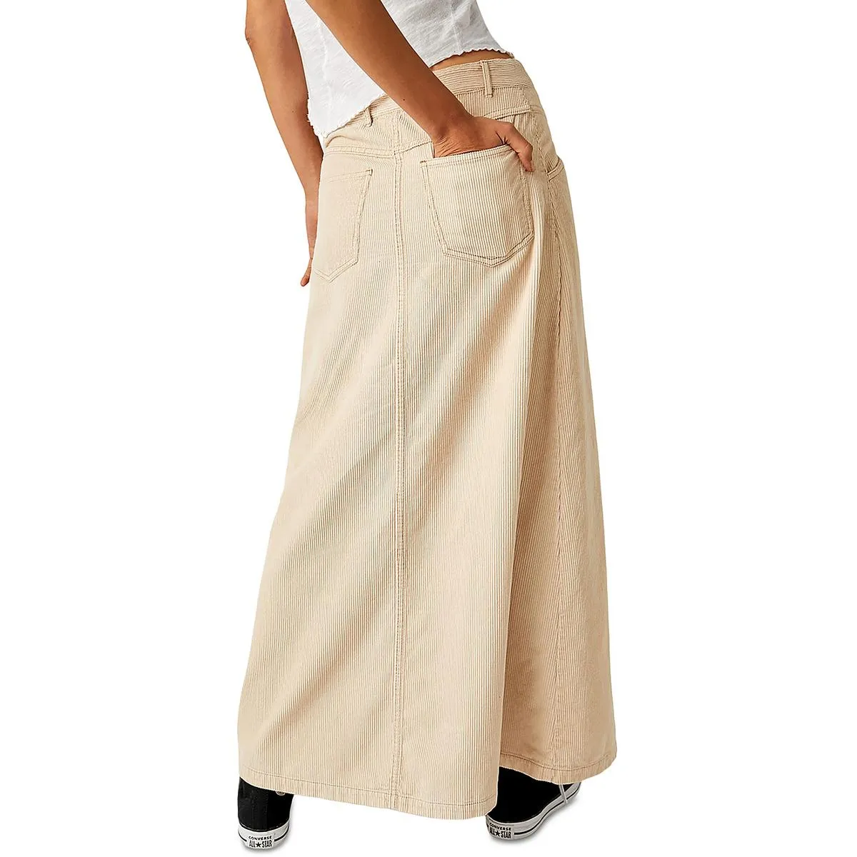 Free People Womens Corduroy Mid Rise Maxi Skirt