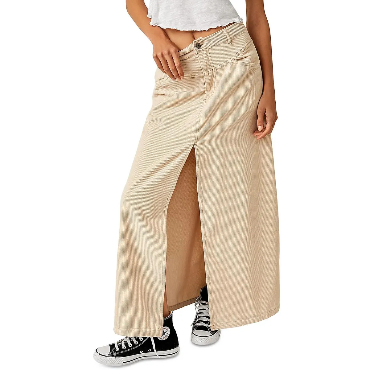 Free People Womens Corduroy Mid Rise Maxi Skirt