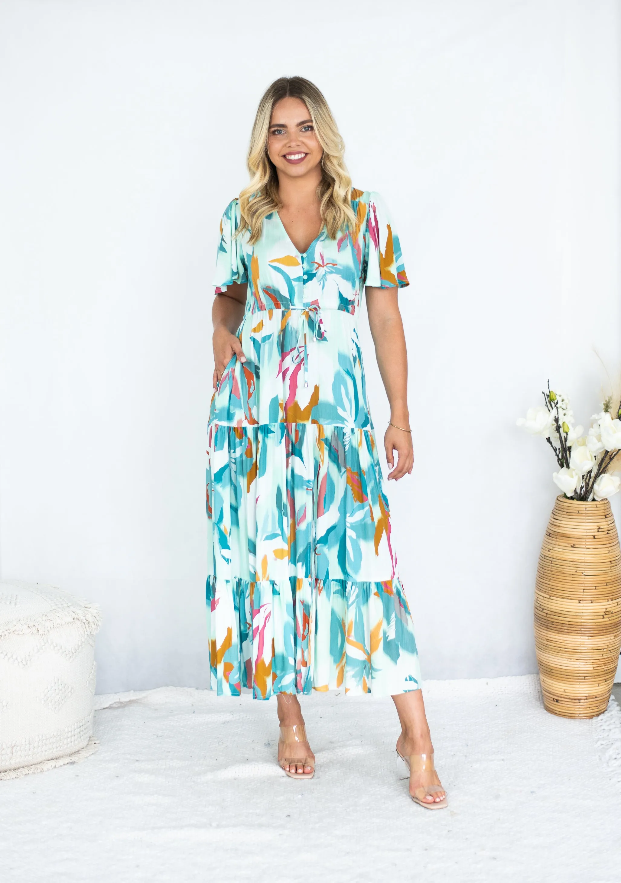 Fria Selma Maxi Dress Canvas Bloom Print Blue 8