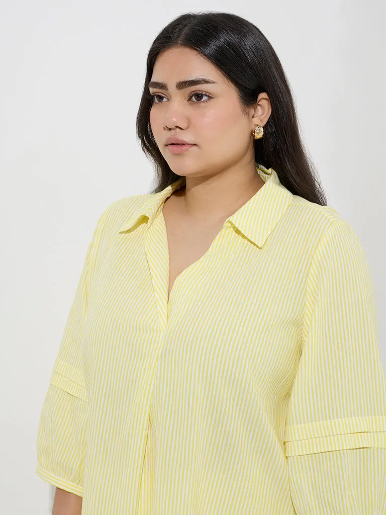 Gia Yellow Stripe Printed Cotton-Blend Blouse
