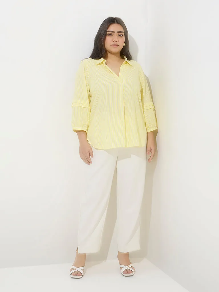 Gia Yellow Stripe Printed Cotton-Blend Blouse