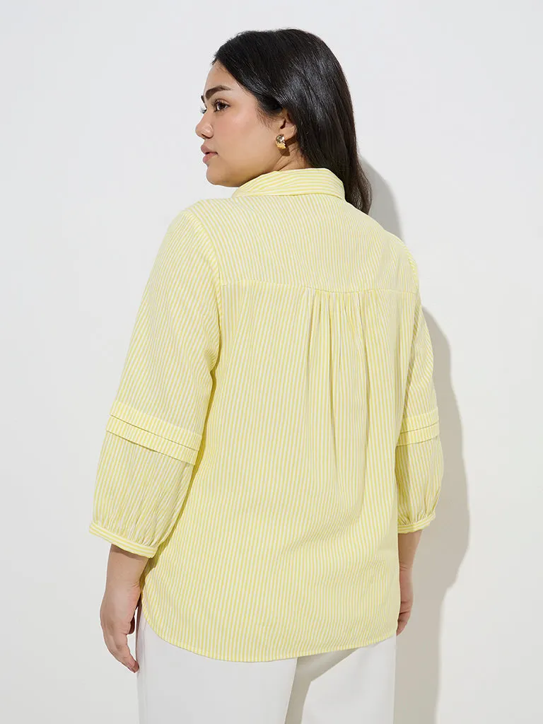 Gia Yellow Stripe Printed Cotton-Blend Blouse