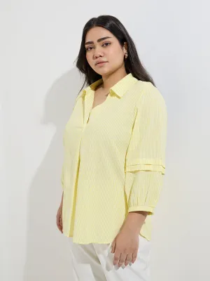 Gia Yellow Stripe Printed Cotton-Blend Blouse Gia Yellow Stripe Printed Cotton-Blend Blouse
