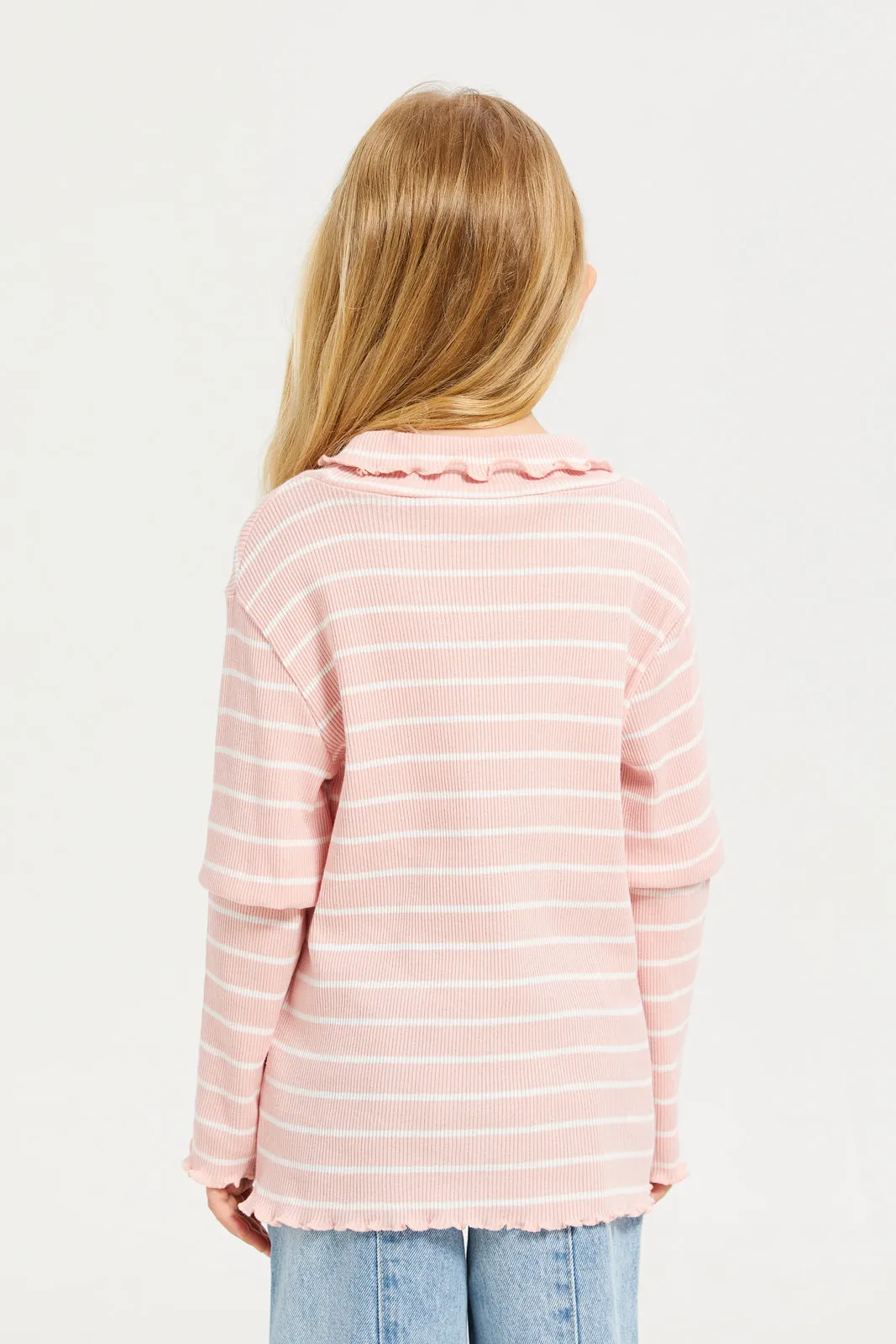 Girls Pink Striped T-Shirt