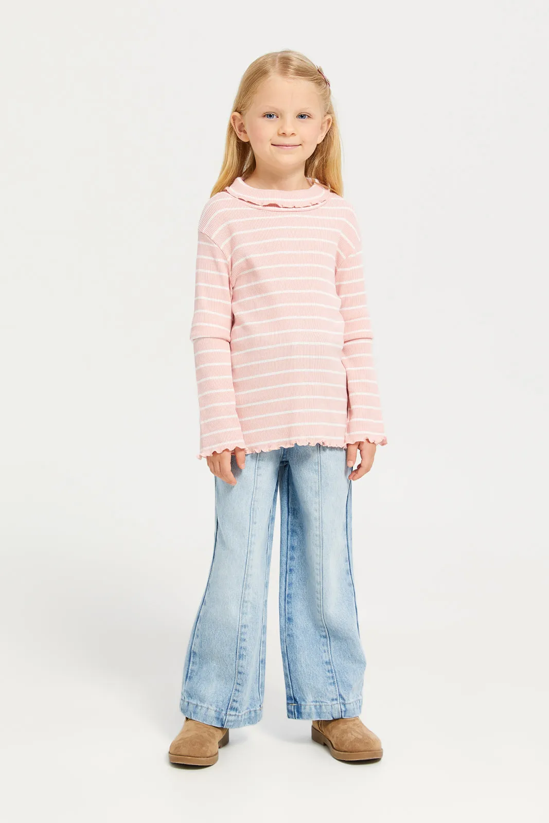 Girls Pink Striped T-Shirt
