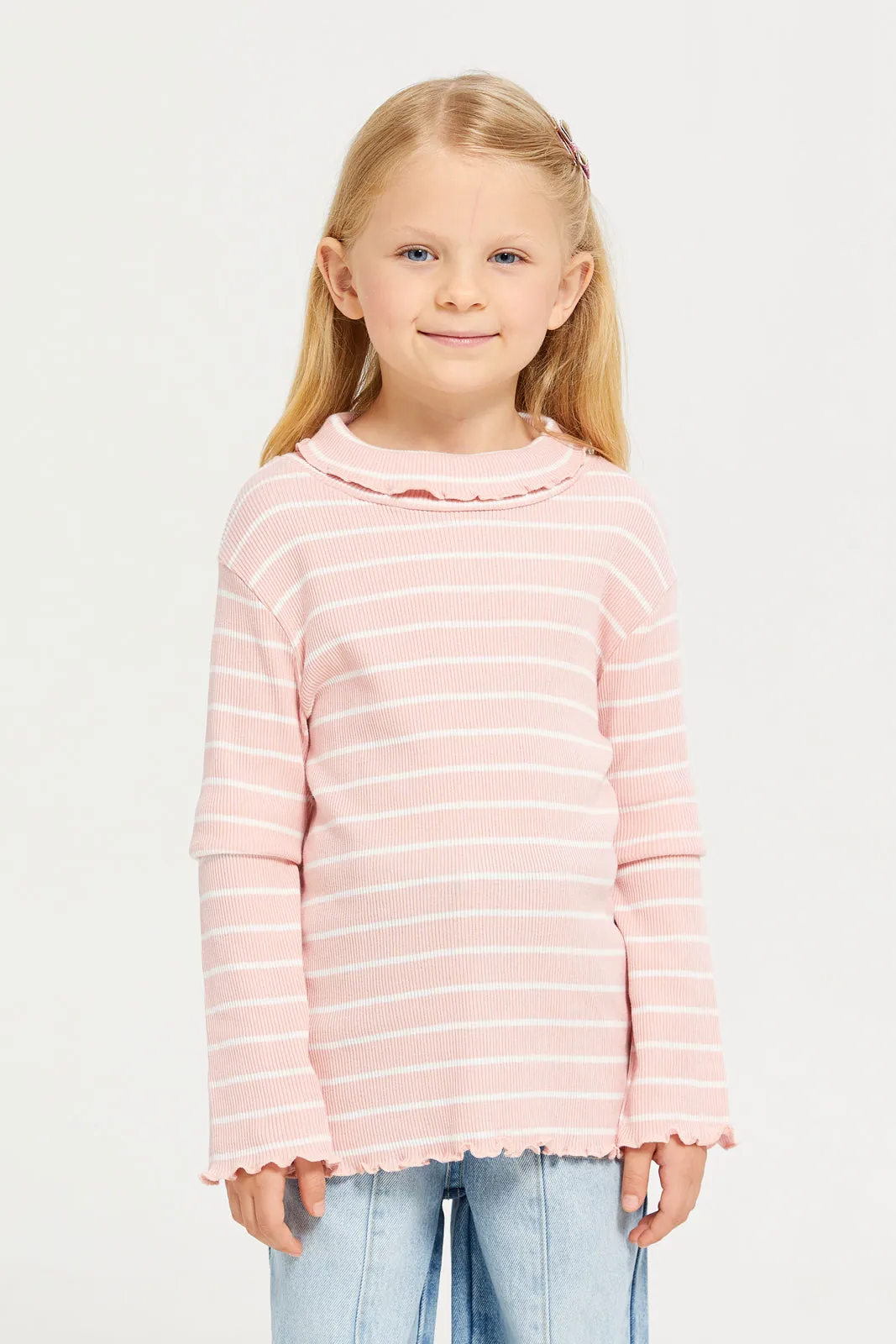 Girls Pink Striped T-Shirt