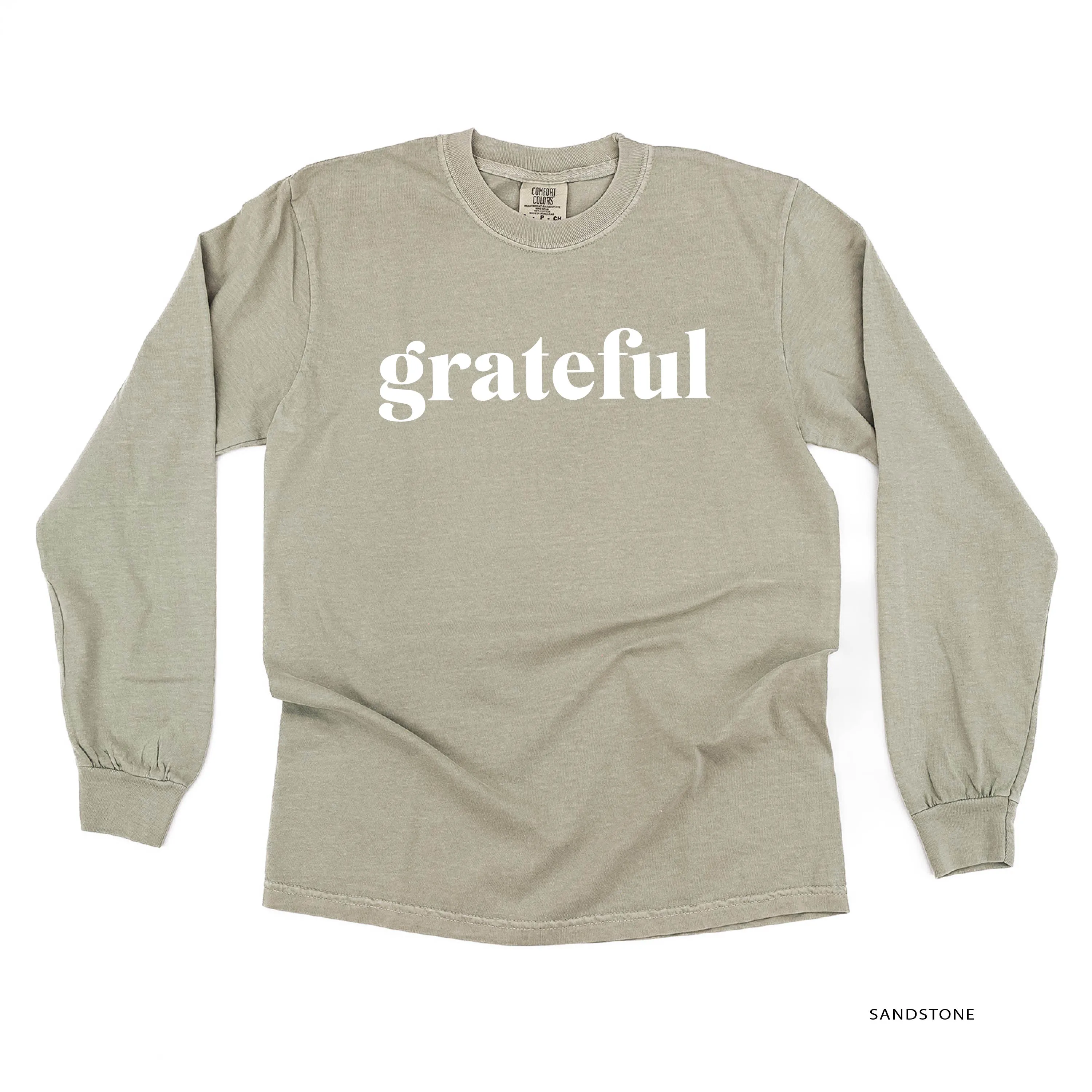 Grateful (block) - Black or White Design - LONG SLEEVE COMFORT COLORS TEE