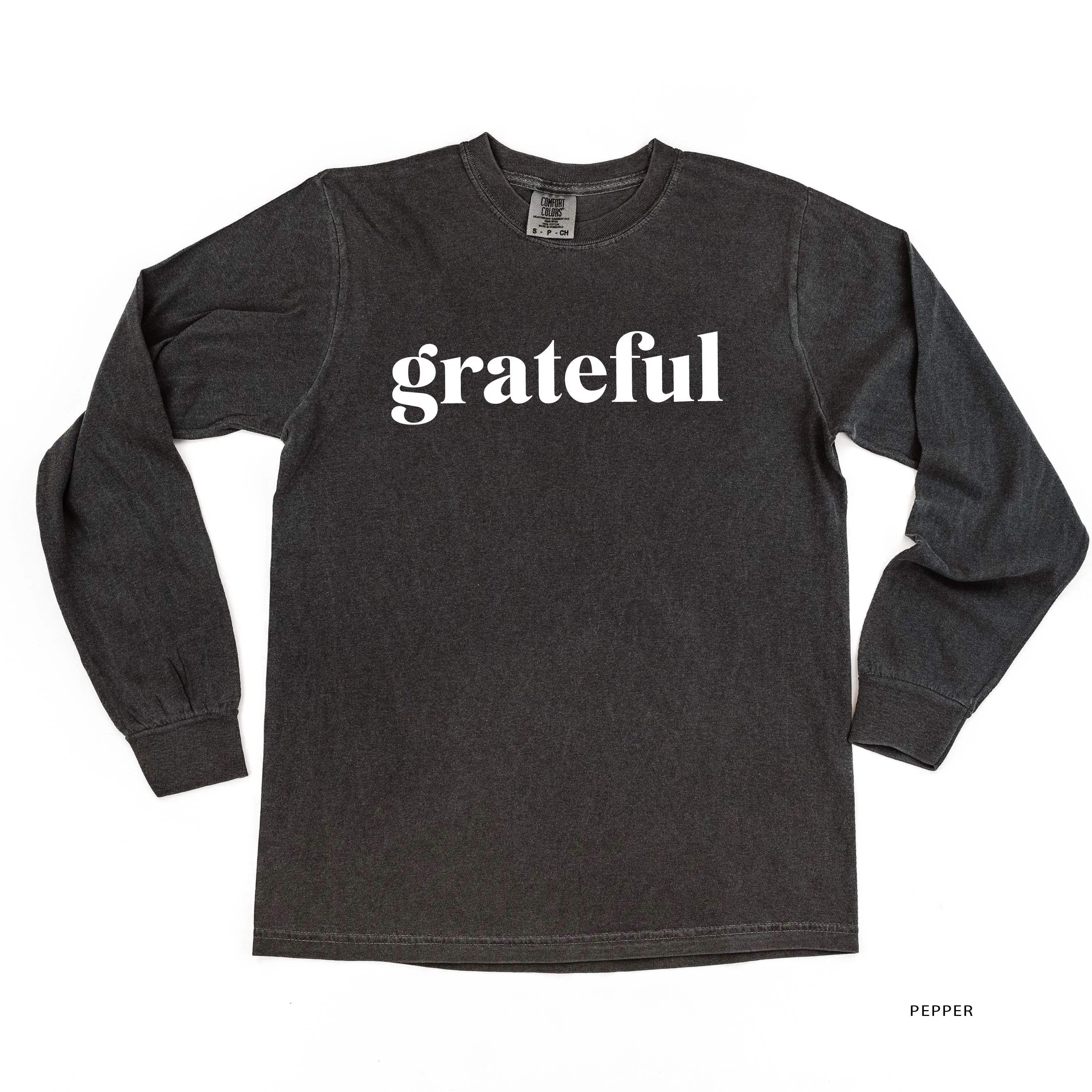 Grateful (block) - Black or White Design - LONG SLEEVE COMFORT COLORS TEE