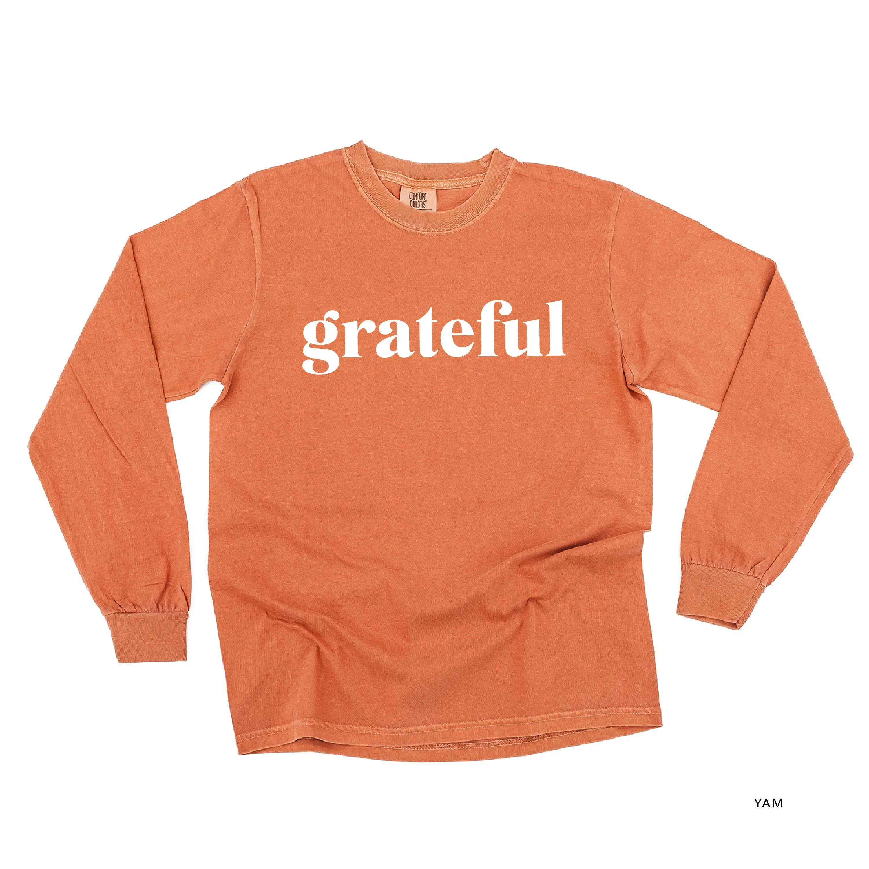 Grateful (block) - Black or White Design - LONG SLEEVE COMFORT COLORS TEE