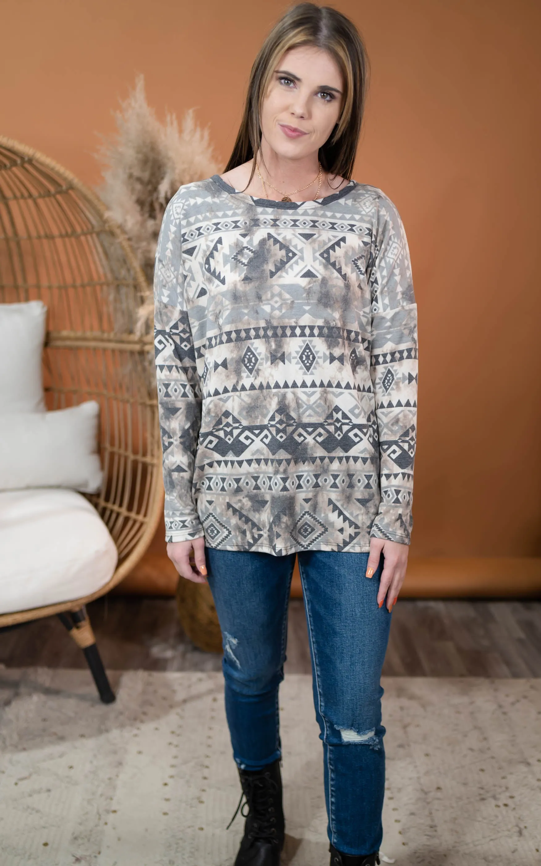 Grey Aztec Top - Final Sale