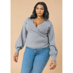 Heather Grey Curvy Fit Wrap Sweater