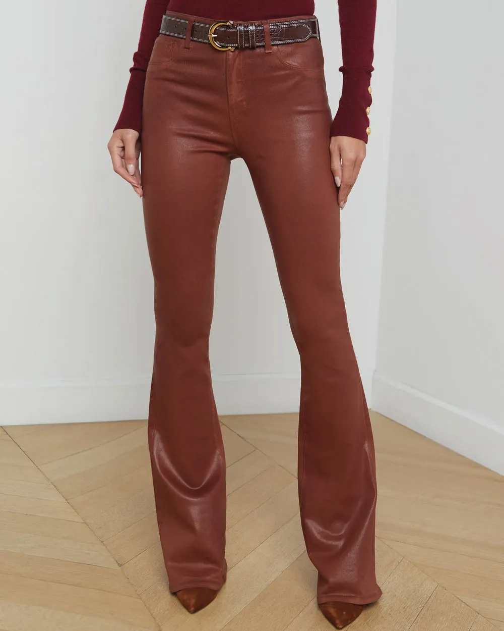 High Rise Marty Flare Jean in Rich Ginger Coated