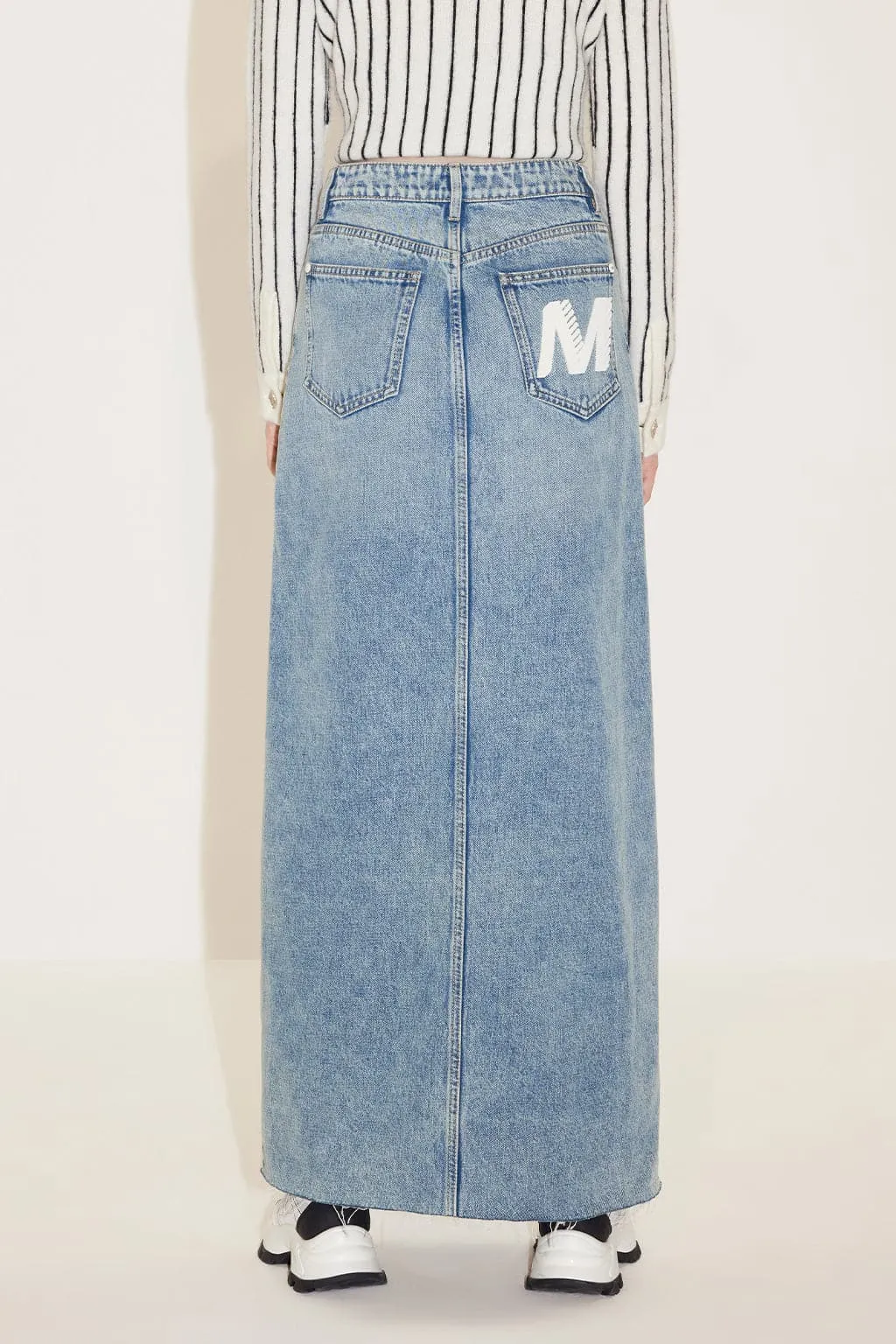 High Waist Denim Slit Skirt With Asymmetrical Waist