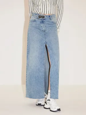 High Waist Denim Slit Skirt With Asymmetrical Waist