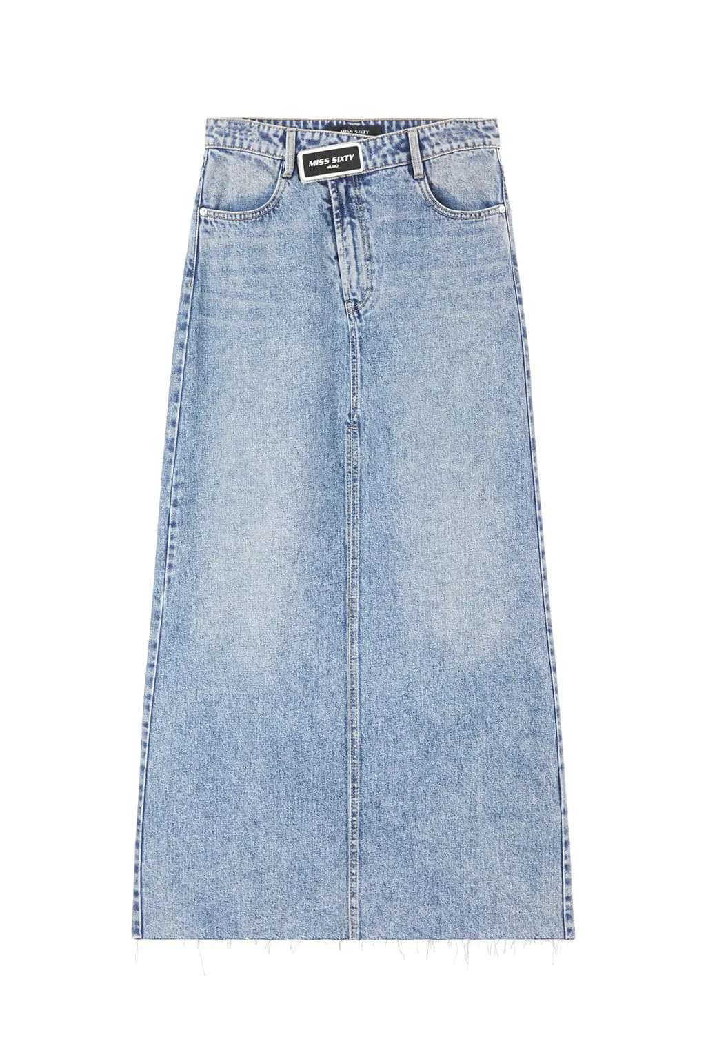 High Waist Denim Slit Skirt With Asymmetrical Waist
