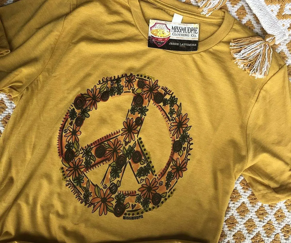 Hippie Chick Floral Peace Sign Graphic Tee (made 2 order) LC