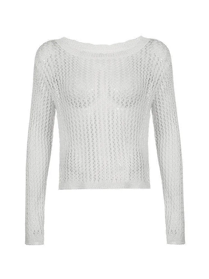 Hollow Out Crochet Long Sleeve Knit Top