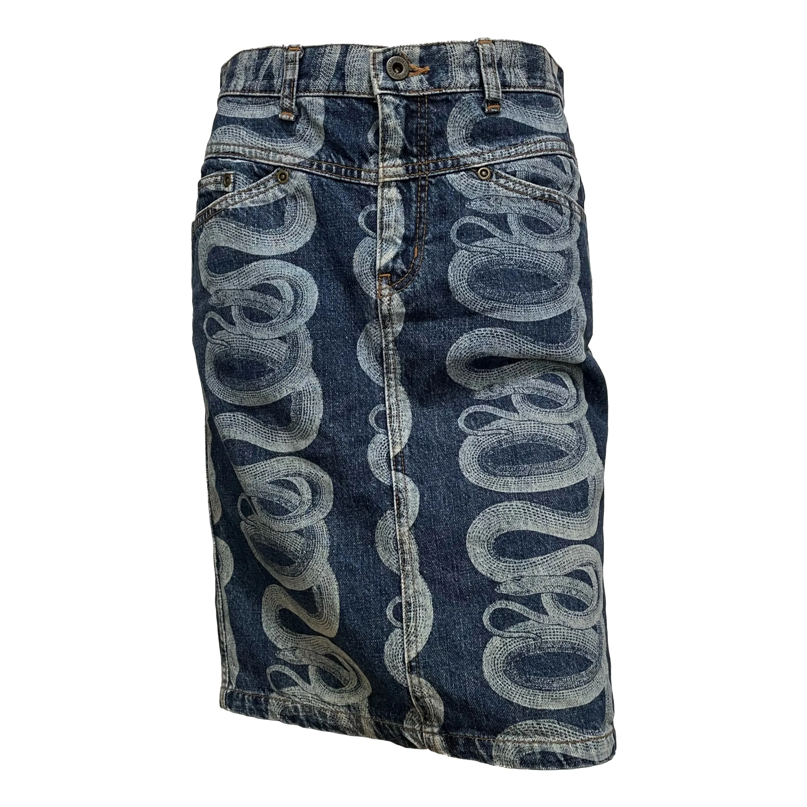 HYSTERICS Snake Print Denim Midi Skirt