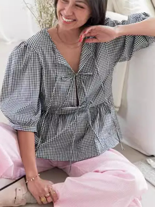 Idalia New Women's Fashion Striped Lace-Up Shirt Tops