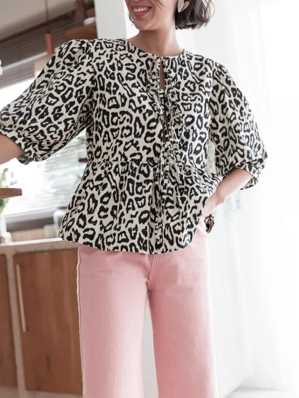 Idalia New Women's Fashion Striped Lace-Up Shirt Tops