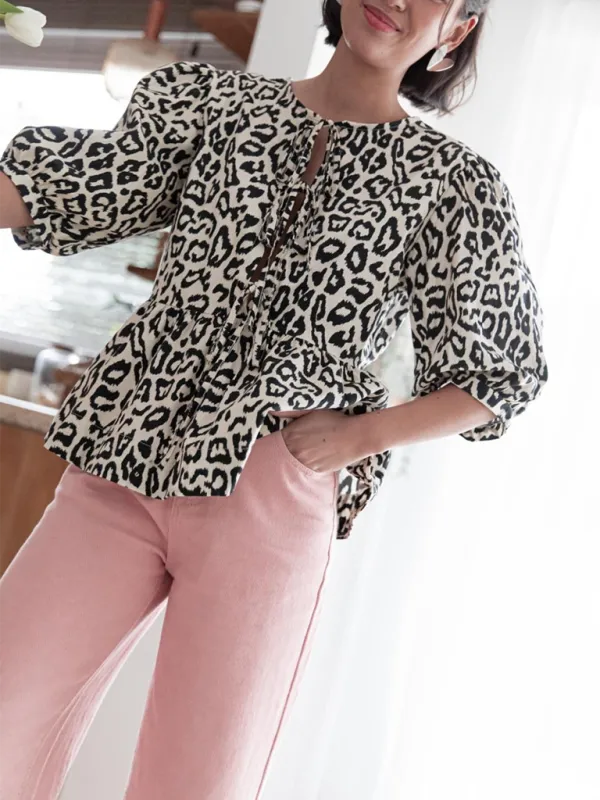 Idalia New Women's Fashion Striped Lace-Up Shirt Tops