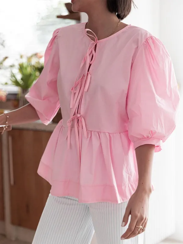 Idalia New Women's Fashion Striped Lace-Up Shirt Tops