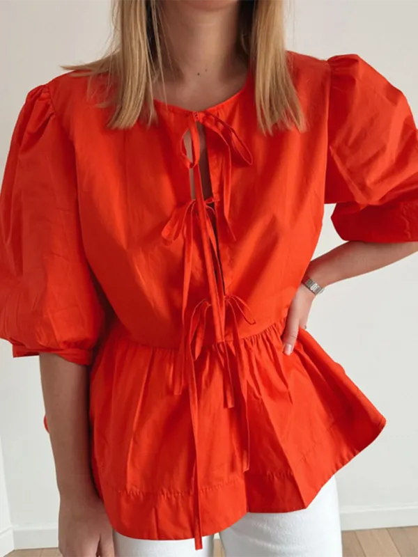Idalia New Women's Fashion Striped Lace-Up Shirt Tops