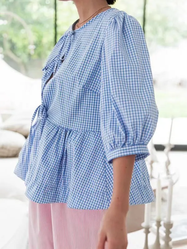 Idalia New Women's Fashion Striped Lace-Up Shirt Tops