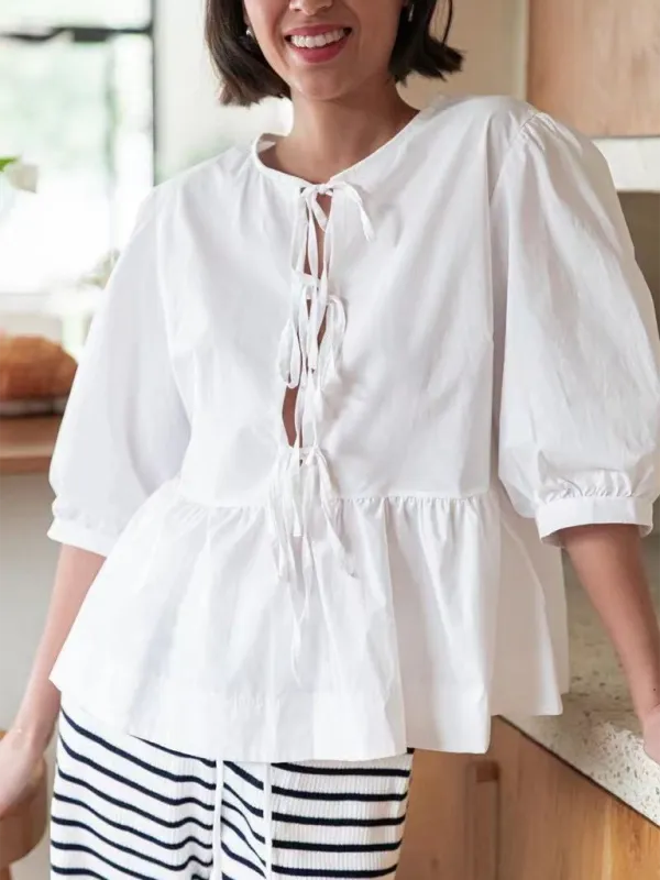 Idalia New Women's Fashion Striped Lace-Up Shirt Tops