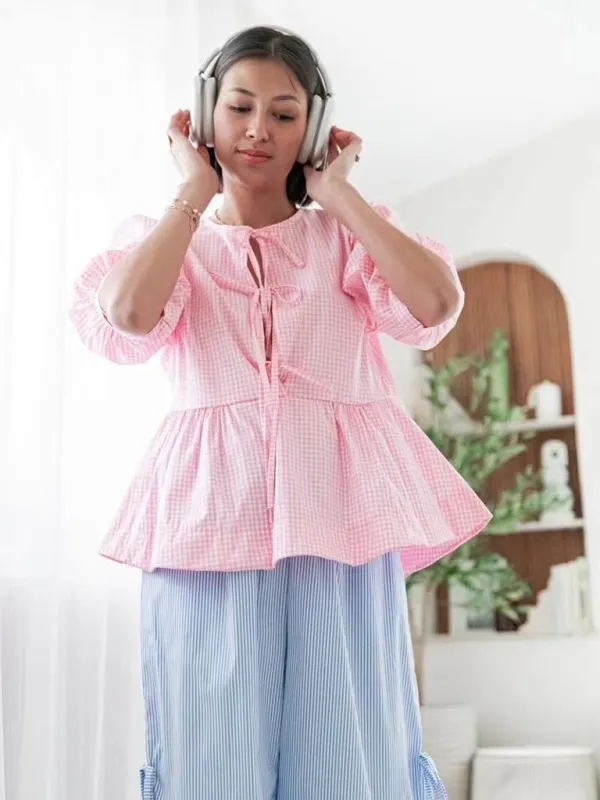 Idalia New Women's Fashion Striped Lace-Up Shirt Tops