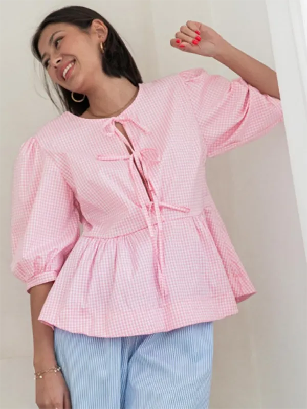 Idalia New Women's Fashion Striped Lace-Up Shirt Tops