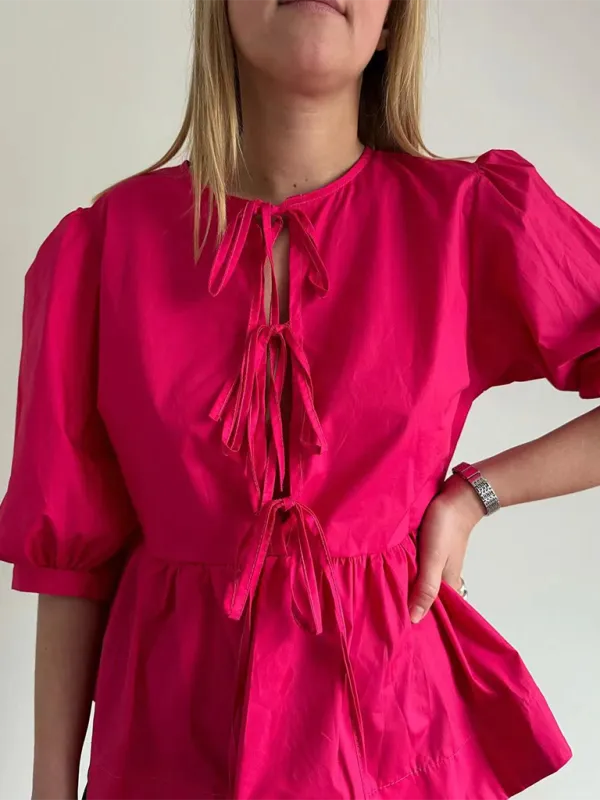 Idalia New Women's Fashion Striped Lace-Up Shirt Tops