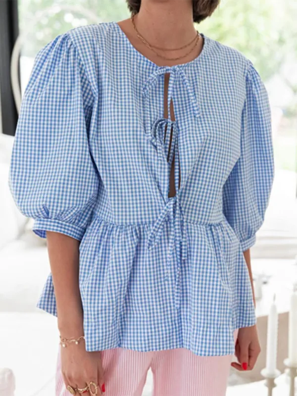 Idalia New Women's Fashion Striped Lace-Up Shirt Tops