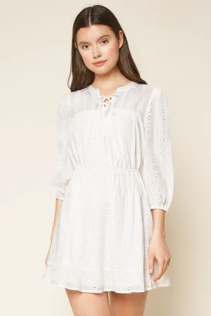 Is It Love Eyelet Mini Peasant Dress