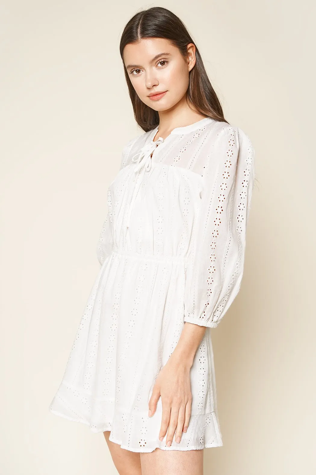 Is It Love Eyelet Mini Peasant Dress